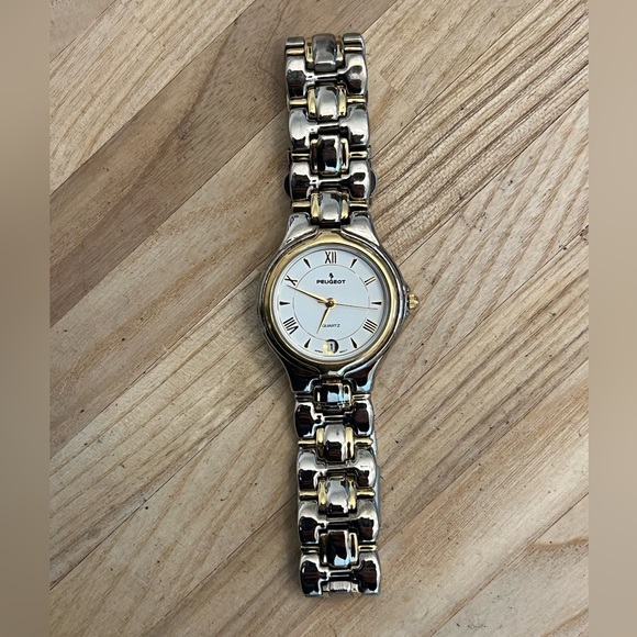 Peugeot Ladies Watch Two Tone Stainless Bracelet White Dial Date Window - Picture 4 of 13